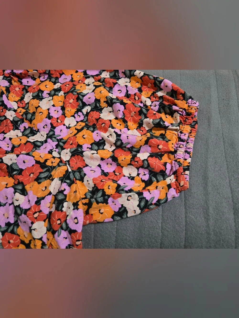 LOFT Petite Floral Peasant Blouse LP Puff Sleeve Tie Neck Cottagecore Boho Top